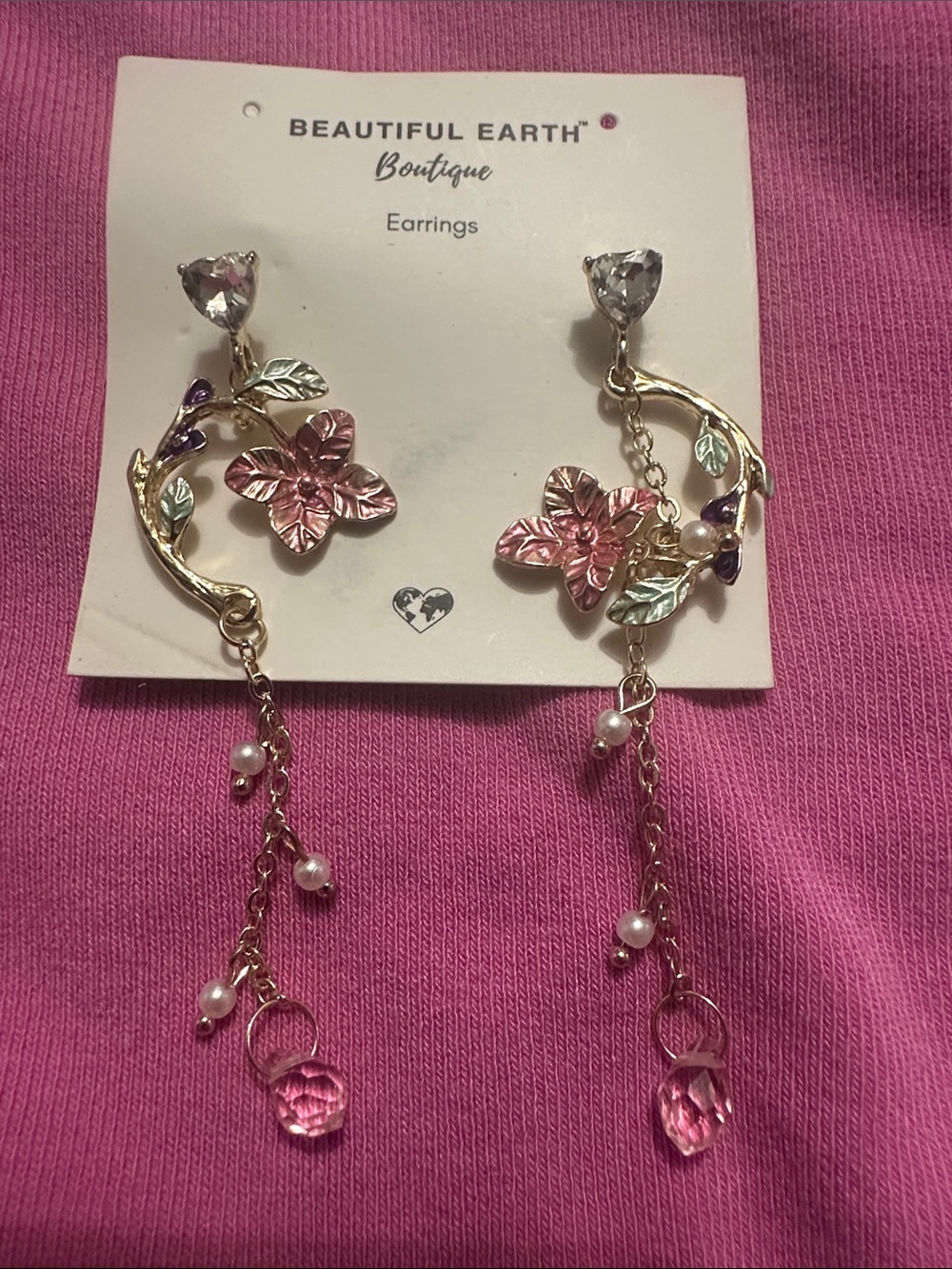 Pink Floral Dangle Earrings